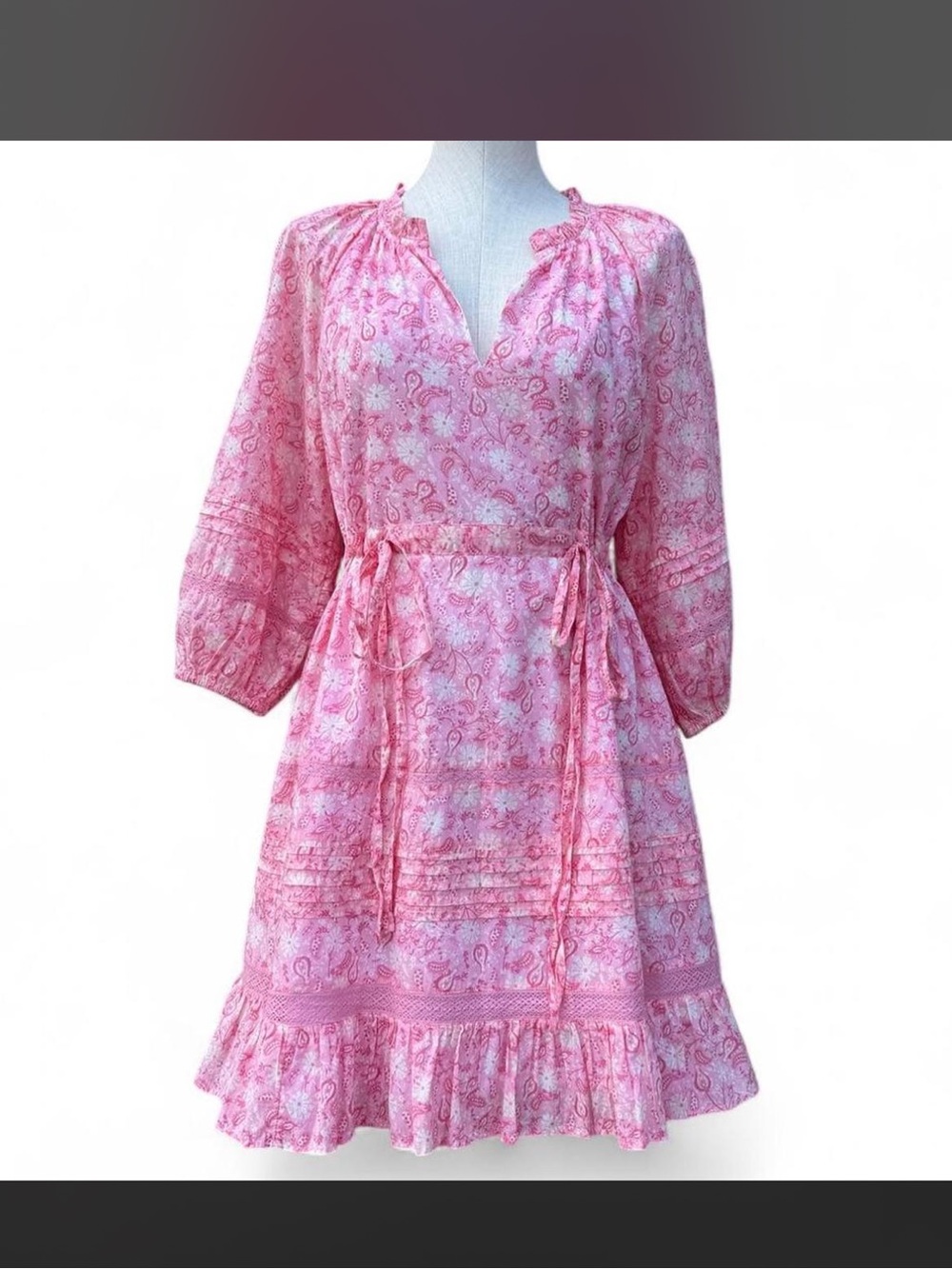 Draper James NWT Pink Paisley Kellie
Babydoll Tie-Waist Mini Dress
